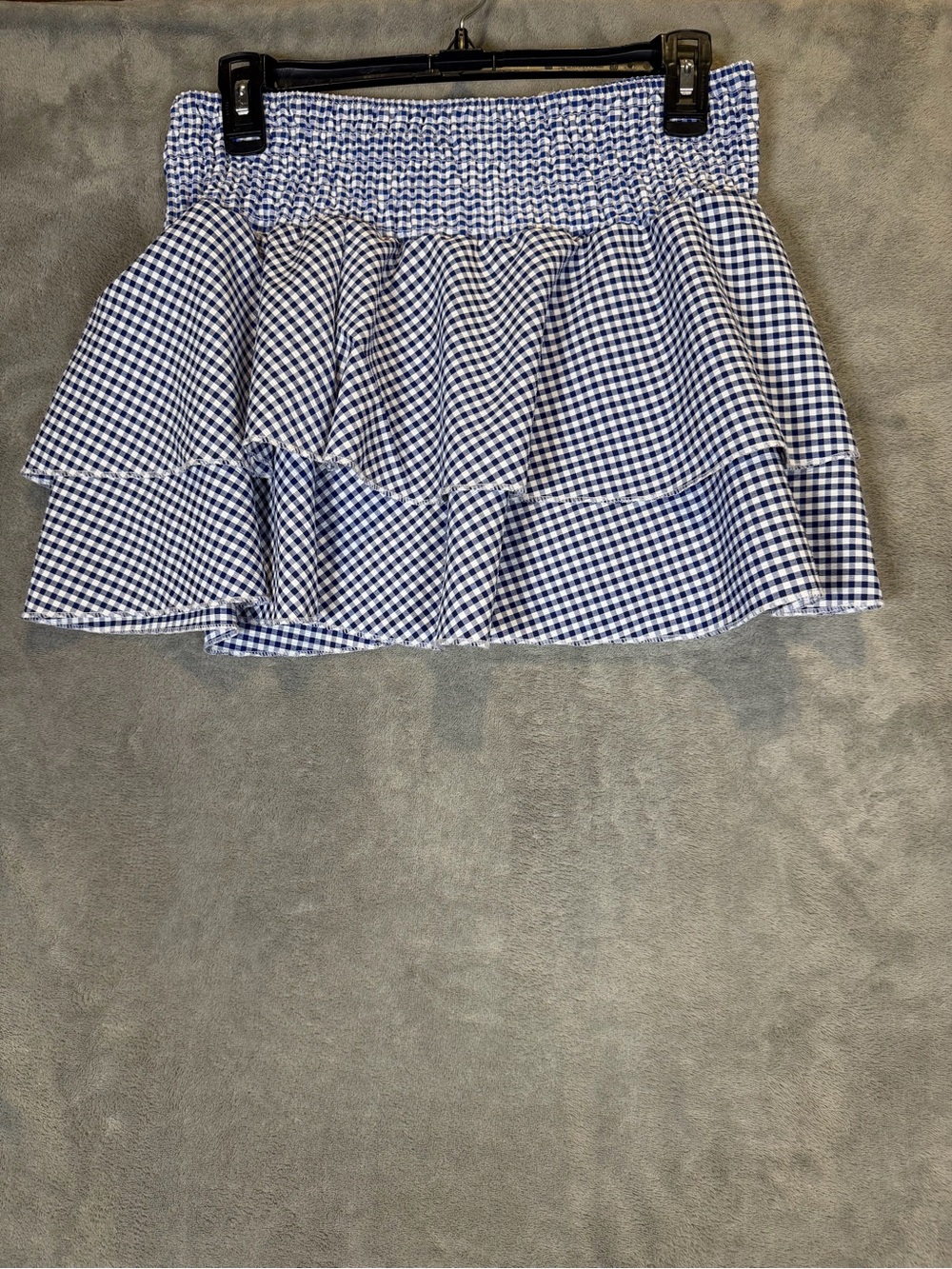 NWT JL blue gingham tiered ruffle miniskirt smocked high waisted size large
